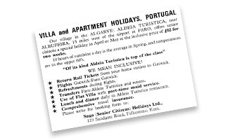 1960s Saga advert for a holiday in the Algarve